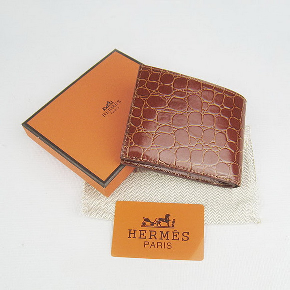 Cheap Replica Hermes Brown Crocodile Veins Bi-Fold Wallet H014 - Click Image to Close